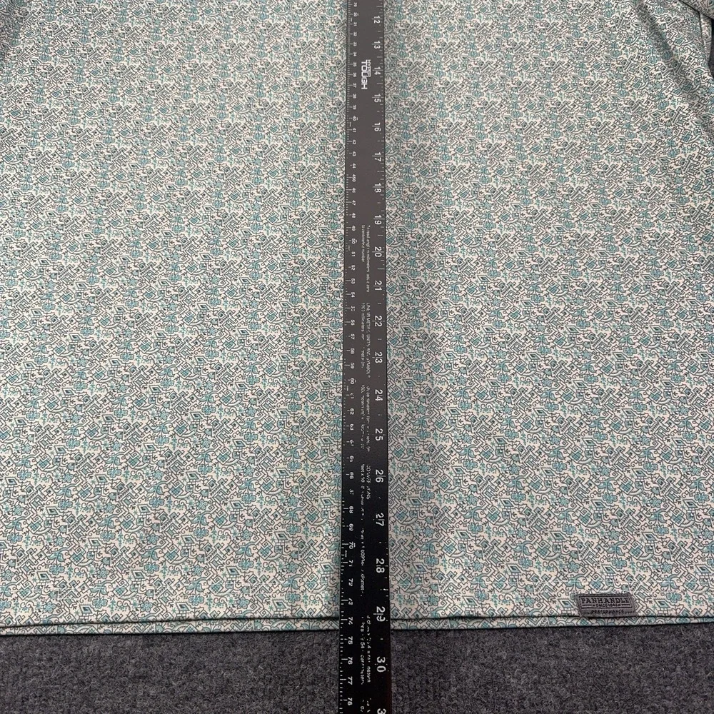 Panhandle Pearl Snap Polo Golf XL Turquoise Southwestern Tile Aztec Print Shirt - Picture 3 of 9